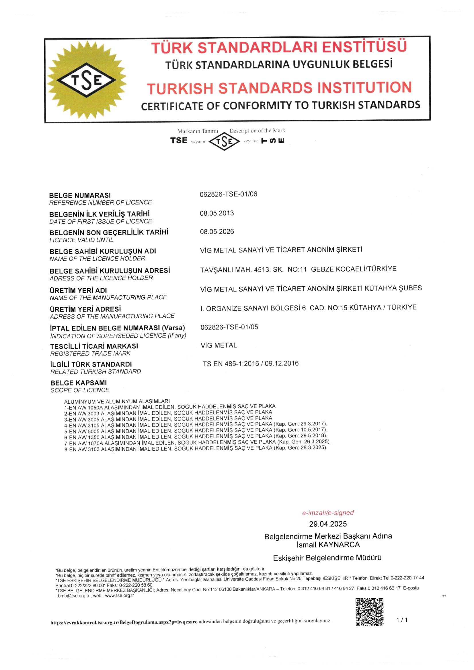 TSE Certificate
